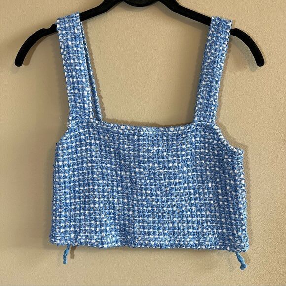 ✨ Zara Women’s Blue White Crop Top Large - Picture 1 of 7